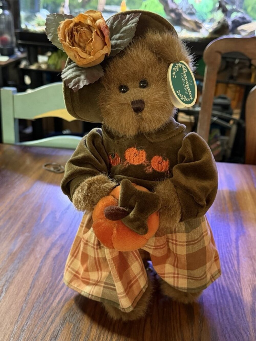 Bearington Collection Autumn Harvester Plush Bear W/pumpkin 14” Tag #1079